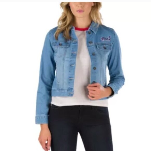 Vintage Vans Embroidered Logo Stretch Denim Light Blue Wash Denim Jacket  FLAWED - Picture 1 of 10